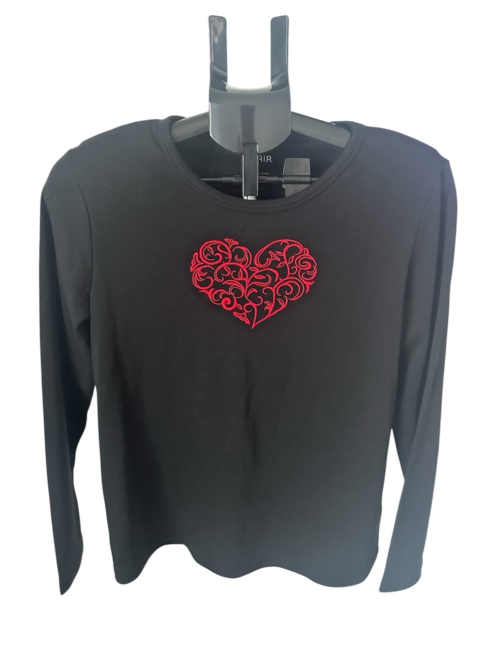 Blair Women's Embroidered Heart Graphic Long Sleeve Top Small Blck Goth Romantic